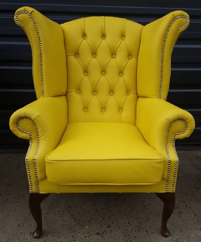 Neu Casa Padrino sillón orejero Chesterfield de lujo amarillo / marrón oscuro 98 x 90 x A. 110 cm - Sillón de salón Chesterfield de cuero genuino - Muebles de Salón Chesterfield de Lujo de Cuero