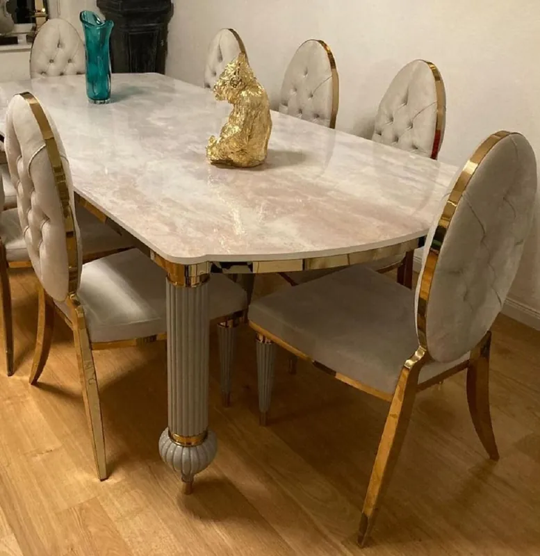 Begrenztes Angebot Casa Padrino conjunto de 4 sillas de comedor Art Deco de lujo gris / oro 50 x 58 x A. 109,5 cm - Sillas de cocina elegantes - Muebles de comedor - Muebles Art Deco de lujo