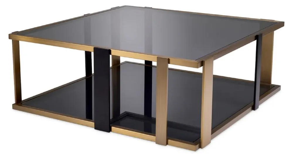 Casa Padrino mesa de centro de lujo latón / negro / gris 102,5 x 102,5 x A. 38 cm - Mesa de salón cuadrada con tapas de vidrio - Muebles de salón - Muebles de lujo - Calidad de lujo Billig