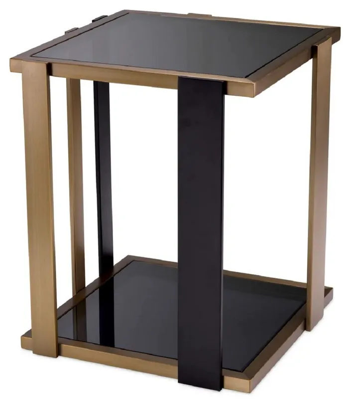 Casa Padrino mesa auxiliar de lujo latón / negro / gris 47,5 x 47,5 x A. 55,5 cm - Mesa cuadrada con tapa de vidrio - Muebles de salón - Muebles de lujo - Calidad de lujo Expressversand