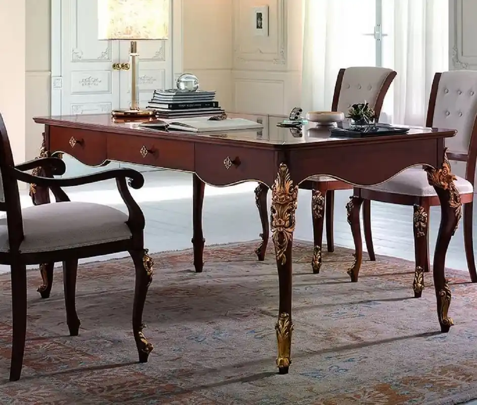 Solange Der Vorrat Reicht Casa Padrino escritorio barroco de lujo con 3 cajones marrón / oro - Mesa de oficina hecha a mano en estilo barroco - Muebles de oficina de lujo estilo barroco - Calidad de lujo - Hecho en Italia