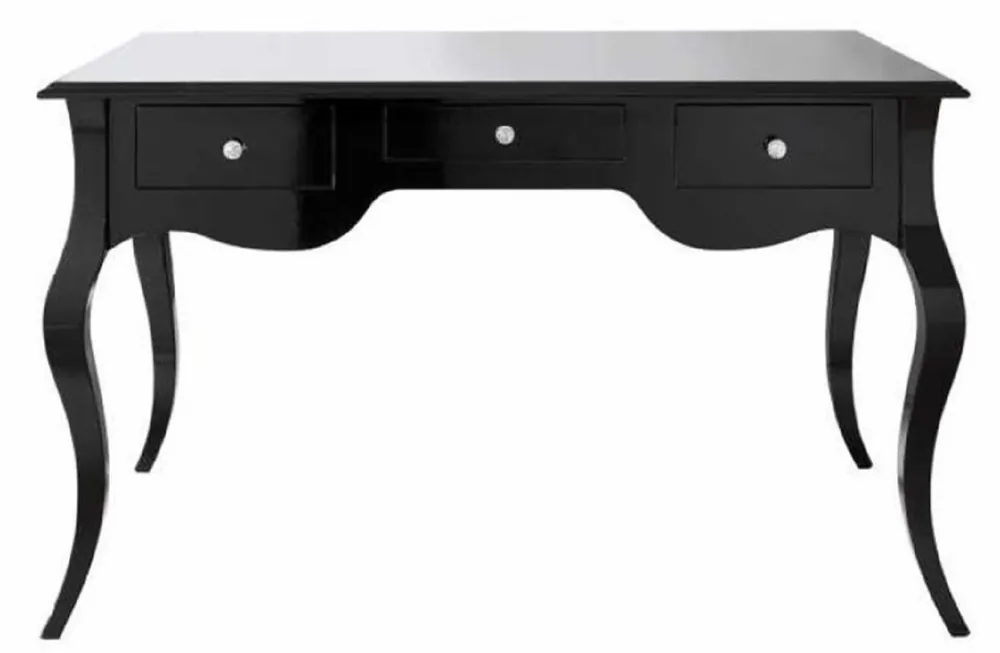Casa Padrino secretario barroco de lujo con 3 cajones negro alto brillo 130 x 75 x A. 80 cm - Escritorio de madera maciza de estilo barroco - Muebles de oficina barrocos de lujo Direktkauf