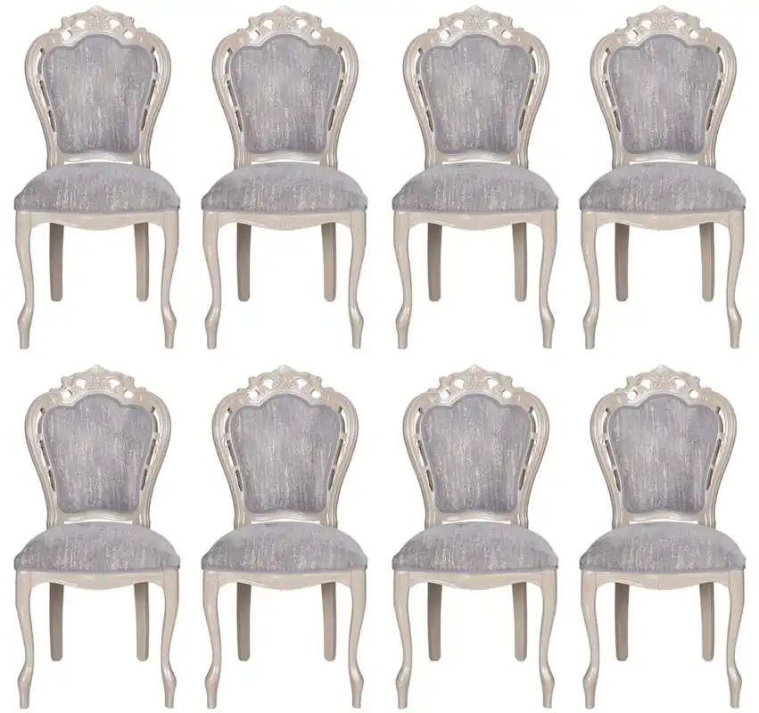 Billig Casa Padrino conjunto de 8 sillas de comedor barrocos de lujo gris / beige alto brillante 49,5 x 57 x A. 102,5 cm - Sillas de cocina barroco - Magníficos muebles de comedor de lujo estilo barroco