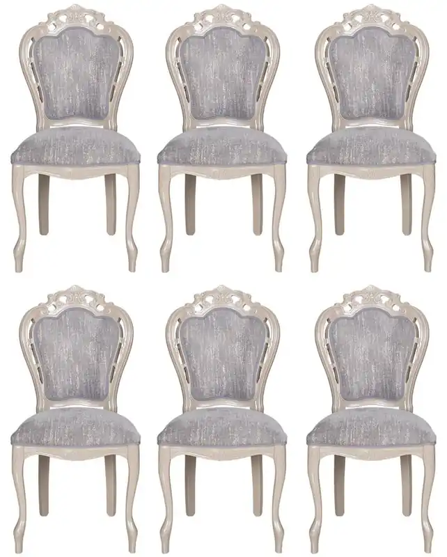 Rabatt Casa Padrino conjunto de 6 sillas de comedor barrocos de lujo gris / beige alto brillante 49,5 x 57 x A. 102,5 cm - Sillas de cocina barroco - Magníficos muebles de comedor de lujo estilo barroco
