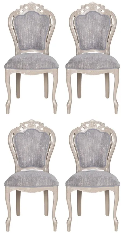 Nur Heute Casa Padrino conjunto de 4 sillas de comedor barrocos de lujo gris / beige alto brillante 49,5 x 57 x A. 102,5 cm - Sillas de cocina barroco - Magníficos muebles de comedor de lujo estilo barroco