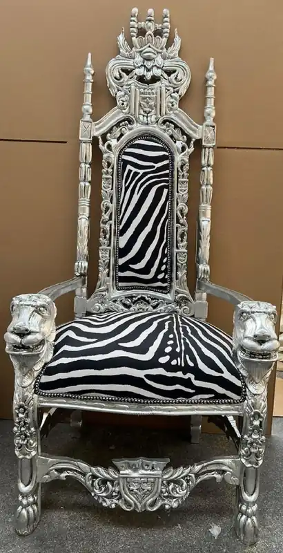 Casa Padrino sillón de trono barroco negro / blanco / plata - Sillón king barroco con tejido de terciopelo con diseño de cebra - Sillón de boda barroco - Sillón gigante barroco - Muebles barrocos Markenprodukt