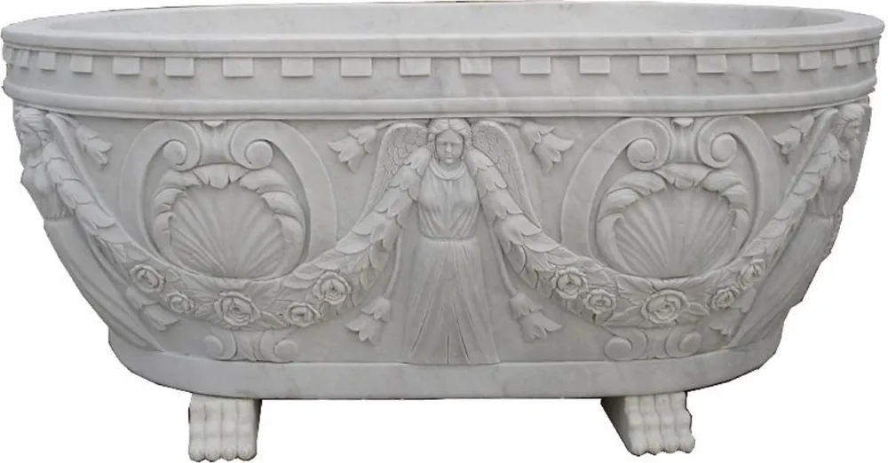 Casa Padrino bañera barroco de lujo gris 198 cm - Bañera independiente de mármol - Accesorios de baño de estilo barroco - Noble y magnífico Schneller Versand