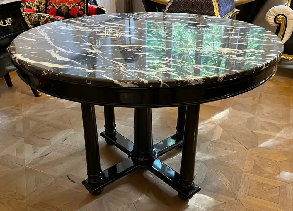Casa Padrino mesa de comedor de lujo negro Ø 120 x A. 80 cm - Mesa de cocina redonda de madera maciza con tapa de mármol - Muebles de comedor - Muebles de lujo Meistverkauft