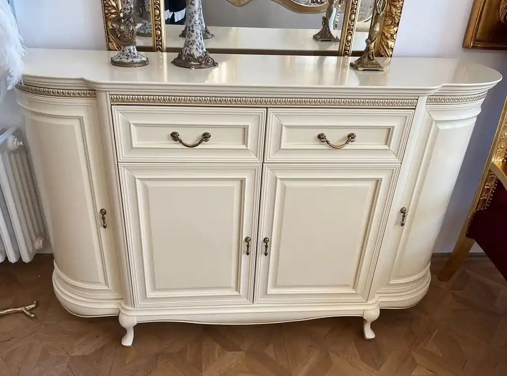 Casa Padrino aparador Art Nouveau de lujo crema / latón antiguo 176 x 57,5 x A. 111 cm - Elegante armario de madera maciza con 4 puertas y 2 cajones - Muebles Barrocos y Art Nouveau Neue Ware