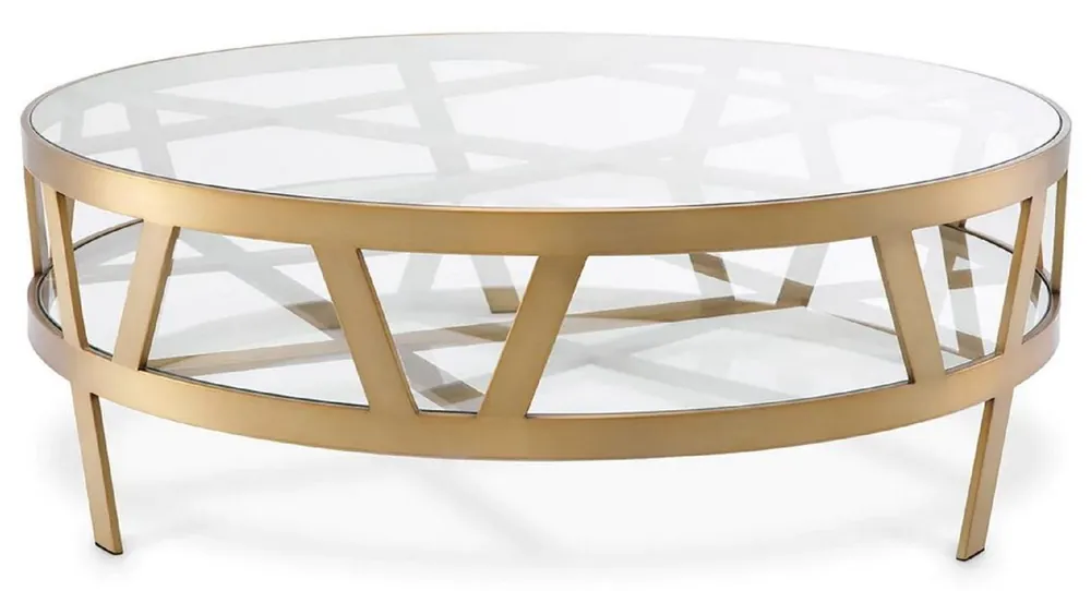 Casa Padrino mesa de centro de lujo latón Ø 110 x A. 37 cm - Mesa de salón redonda de acero inoxidable con tapas de vidrio - Muebles de salón - Muebles de lujo - Calidad de lujo Jetzt Bestellen
