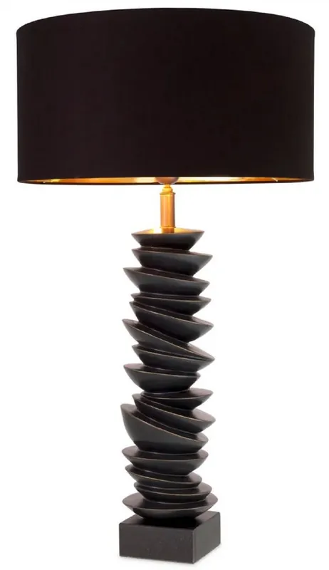 Jetzt Kaufen Casa Padrino lámpara de mesa de lujo negro / bronce Ø 44 x A. 80,5 cm - Lámpara de escritorio con pantalla redonda y base de granito - Lámparas de mesa de lujo - Lámparas de escritorio
