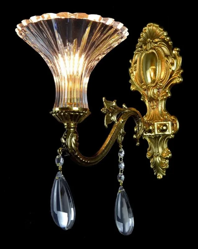 Casa Padrino lámpara de pared de cristal LED barroco de lujo oro 15 x 37 x A. 37 cm - Aplique de estilo barroco con pantalla de vidrio y colgantes de cristal - Luces barrocos - Noble y magnífica Aktuell