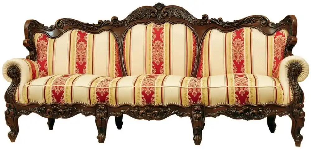 Must-Have Casa Padrino sofá barroco de lujo con rayas crema / amarillo / rojo / marrón oscuro - Sofá de salón a rayas en estilo barroco - Muebles de salón barrocos - Noble y magnífico