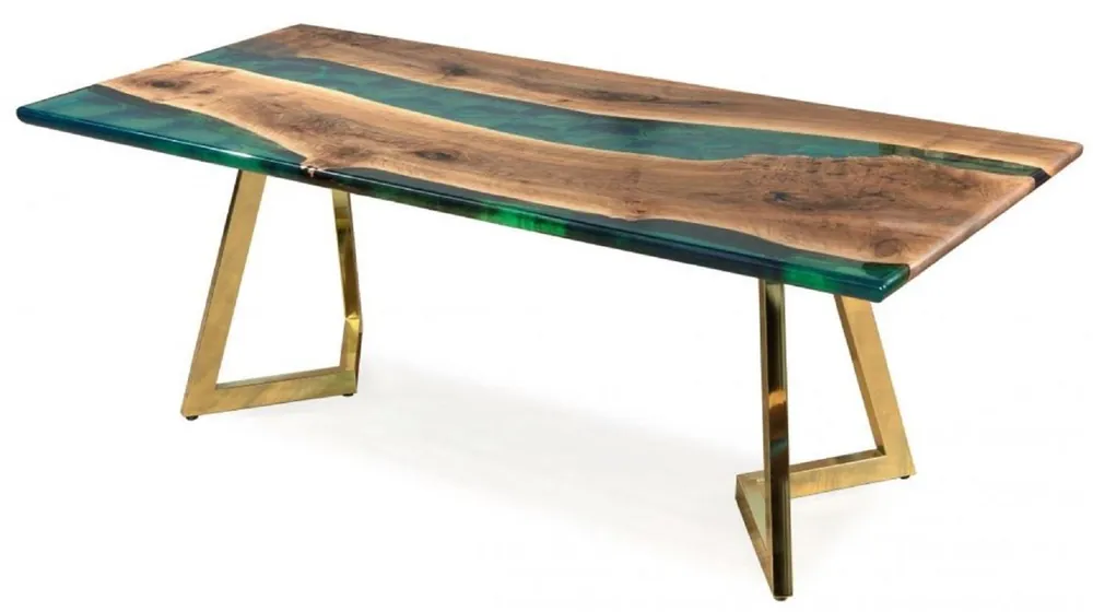 Sale Casa Padrino mesa de comedor de lujo marrón / verde / oro 210 x 100 x A. 76 cm - Mesa de cocina rectangular con resina epoxi - Muebles de comedor - Muebles de resina epoxi - Muebles de lujo