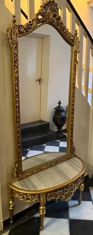 Begrenztes Angebot Casa Padrino consola de espejo barroco con tapa de mármol oro / gris - Magnífica consola barroco con espejo - Muebles de armario estilo barroco - Muebles barrocos