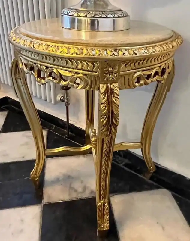 Casa Padrino mesa auxiliar barroco oro / gris - Mesa redonda de estilo antiguo con tapa de mármol - Muebles de salón de estilo barroco en estilo barroco - Muebles barrocos Meistverkauft