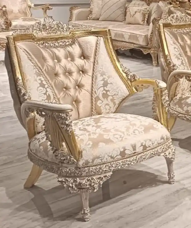 Casa Padrino sillón de salón barroco de lujo con patrón oro / blanco - Sillón de estilo barroco hecho a mano - Muebles de salón de lujo en estilo barroco - Muebles barrocos - Noble y Magnífico Angebot
