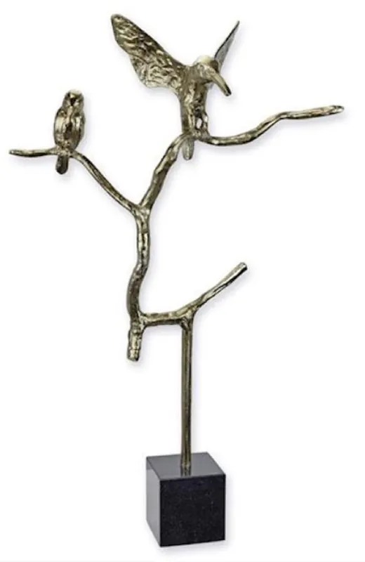 Casa Padrino escultura decorativa de aluminio de lujo pájaros en rama plata / negro 45,6 x 15,2 x A. 75 cm - Figura decorativa de aluminio con base de mármol - Decoración de escritorio Preis Gesenkt