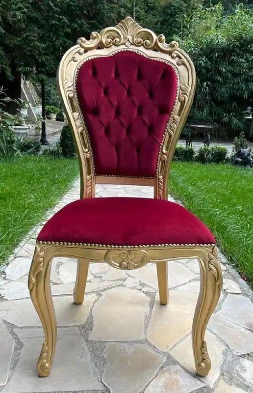 Casa Padrino silla de comedor barroco de lujo rojo burdeos / oro - Silla de estilo antiguo hecha a mano con tela de terciopelo fino - Magníficos muebles de comedor de estilo barroco Markenware