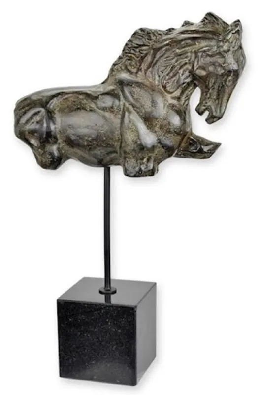 Casa Padrino escultura decorativa de aluminio de lujo torso de caballo gris antiguo / negro 28,5 x 10,8 x A. 45,5 cm - Figura decorativa de aluminio con base de mármol - Decoración de escritorio Neu Im Sortiment