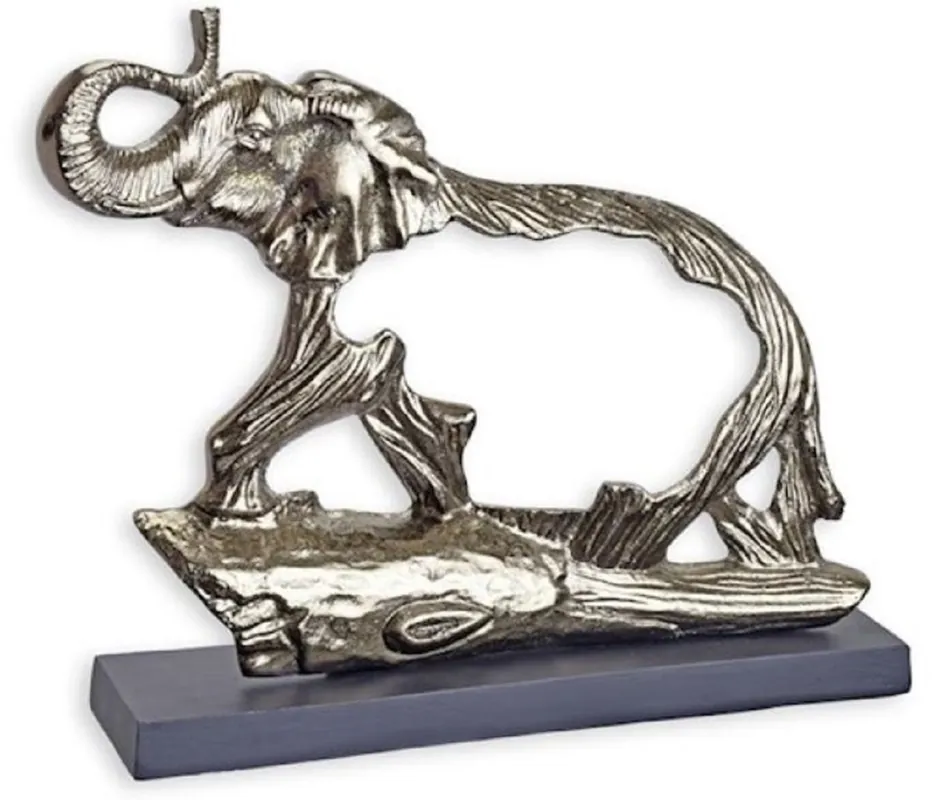 Casa Padrino escultura decorativa de aluminio de lujo elefante plata / gris 48,3 x 10,5 x A. 38,4 cm - Figura de aluminio con base de madera - Decoración de salón - Decoración de escritorio Schnäppchen