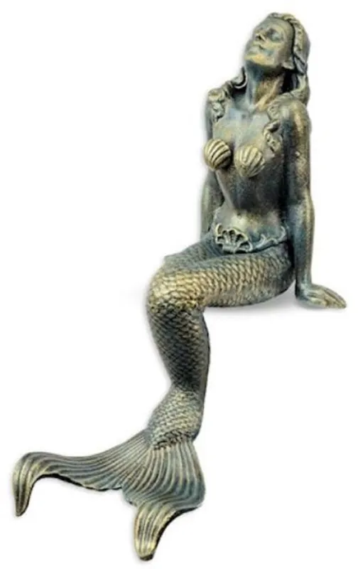 Finale Aktion Casa Padrino Escultura de Decoración de Jardín Art Nouveau Sirena Oro / Azul 20,4 x 32 x A. 40,5 cm - Elegante Figura Decorativa de Hierro Fundido de Jardín - Accesorios de Decoración de Jardín