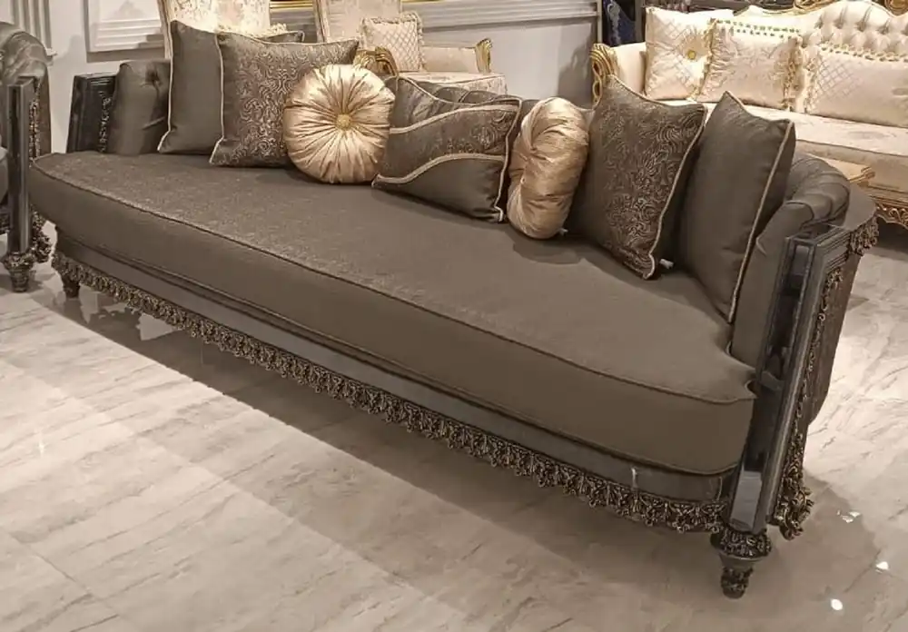 Casa Padrino sofá de salón barroco de lujo gris / oro - Sofá de estilo barroco hecho a mano - Muebles de salón de lujo en estilo barroco - Magníficos muebles barrocos Versand Am Gleichen Tag