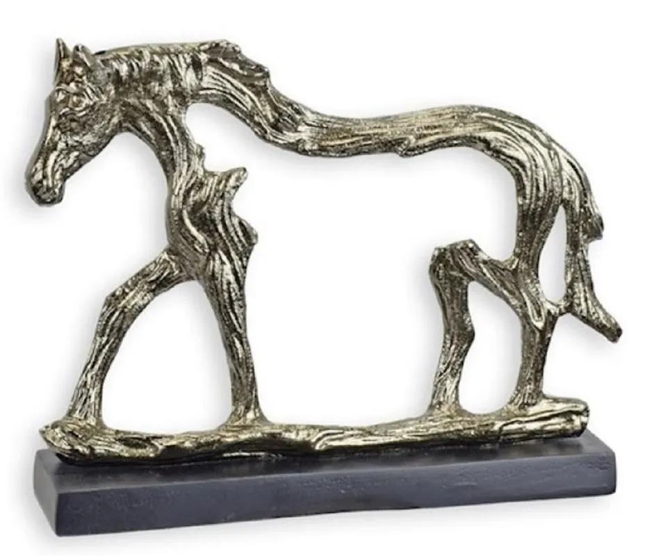 Casa Padrino escultura decorativa de aluminio de lujo caballo plata / gris 27,8 x 6,5 x A. 21,2 cm - Figura de aluminio con base de madera - Decoración de salón - Decoración de escritorio Sofort Bestellen