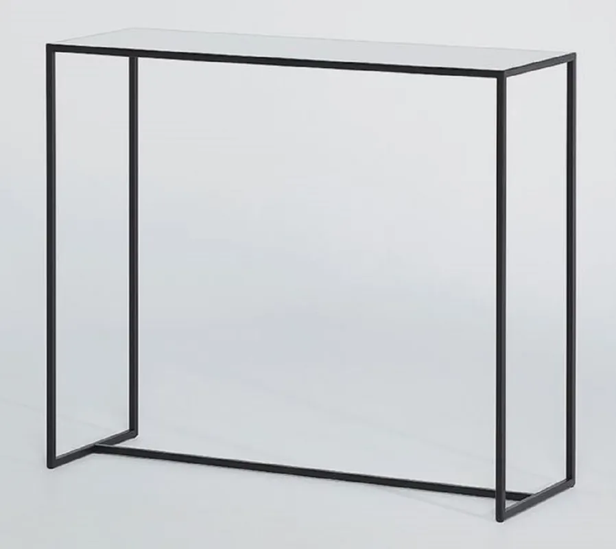 Echt Casa Padrino consola de lujo negro / gris 100 x 35 x A. 85 cm - Mesa consola rectangular de metal con tablero de cristal espejo - Muebles de salón - Muebles de lujo