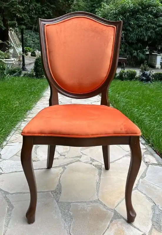Markenprodukt Casa Padrino silla de comedor de terciopelo Art Deco de lujo naranja / marrón - Silla de madera maciza Art Deco - Muebles de comedor Art Deco - Muebles Art Deco - Muebles de lujo estilo Art Deco