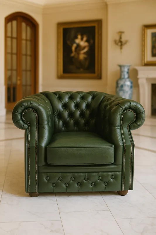 Wochenendangebot Casa Padrino sillón de cuero Chesterfield de lujo verde / marrón oscuro 110 x A. 85 cm - Sillón de cuero genuino - Muebles Chesterfield - Muebles cuero genuino - Muebles de lujo