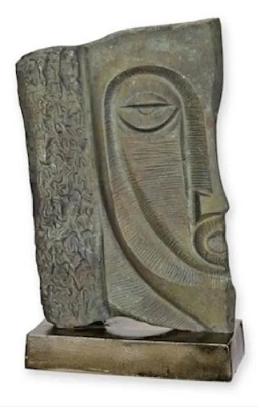 Garantierte Lieferung Casa Padrino escultura decorativa de aluminio de lujo cara gris antiguo / gris / latón 26 x 10,3 x A. 39,6 cm - Figura decorativa abstracta de aluminio - Decoración de escritorio