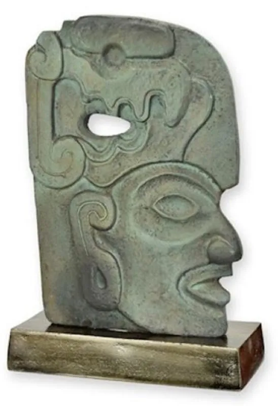 Sichere Zahlung Casa Padrino escultura decorativa de aluminio de lujo cara maya verde menta antiguo / gris / oro 24 x 10,4 x A. 35,4 cm - Figura decorativa de aluminio - Decoración de escritorio