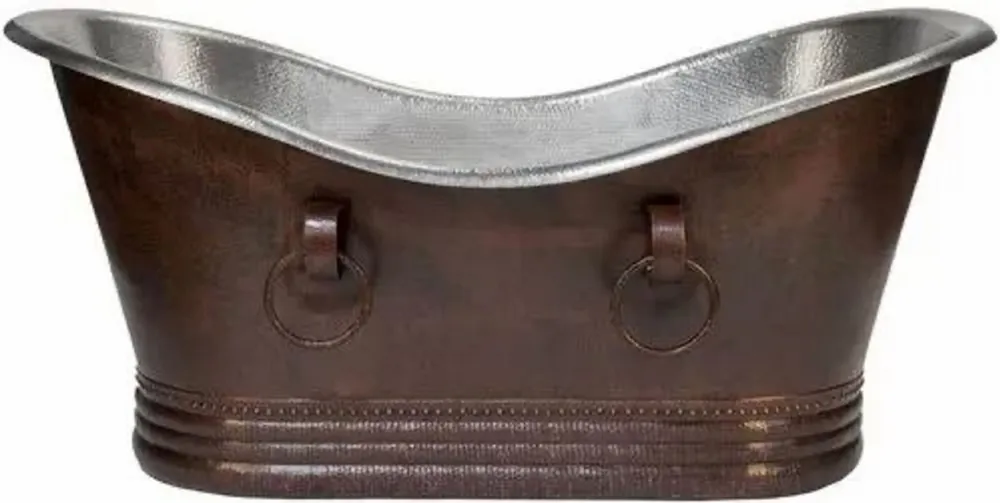 Casa Padrino bañera de cobre Art Nouveau de lujo bronce / plata 170 x 72 x A. 72 cm - Bañera retro independiente - Muebles de baño de cobre rústicos Top-Seller