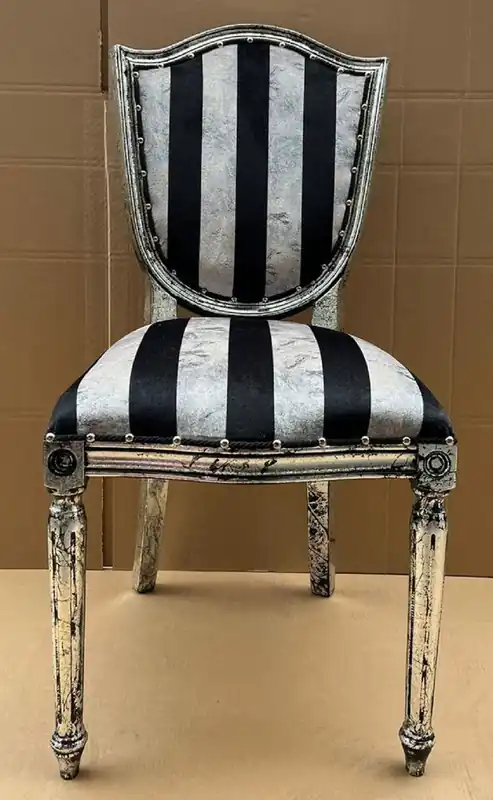 Casa Padrino silla de comedor Art Deco plata / negro / plata antigua - Elegante silla de madera maciza con rayas - Muebles de Comedor Art Deco Beliebt