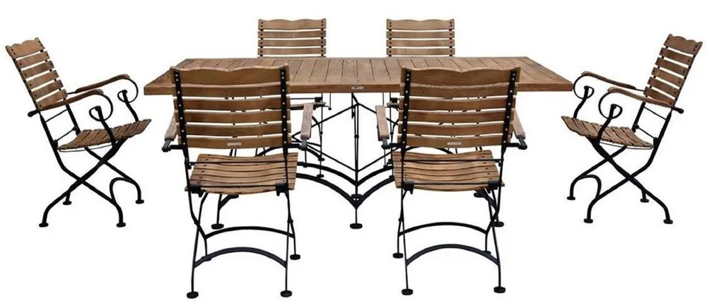 Casa Padrino conjunto de muebles de jardín Art Nouveau marrón / negro - 1 Mesa de comedor de jardín Art Nouveau y 6 Sillas de jardín Art Nouveau - Muebles de Gastronomía y de Jardín Art Nouveau Abverkauf