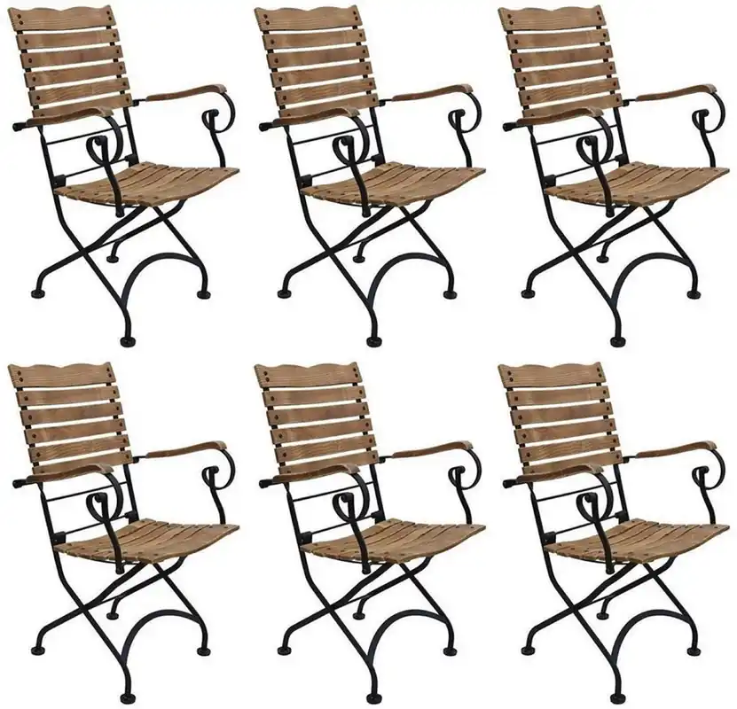 Sonderaktion Casa Padrino conjunto de 6 sillas de jardín Art Nouveau con reposabrazos marrón / negro 60 x 40 x A. 92 cm - Sillas de jardín plegables - Muebles de Gastronomía y de Jardín Art Nouveau