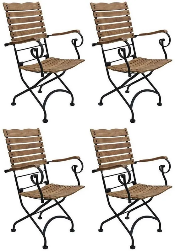 Casa Padrino conjunto de 4 sillas de jardín Art Nouveau con reposabrazos marrón / negro 60 x 40 x A. 92 cm - Sillas de jardín plegables - Muebles de Gastronomía y de Jardín Art Nouveau Sonderangebot