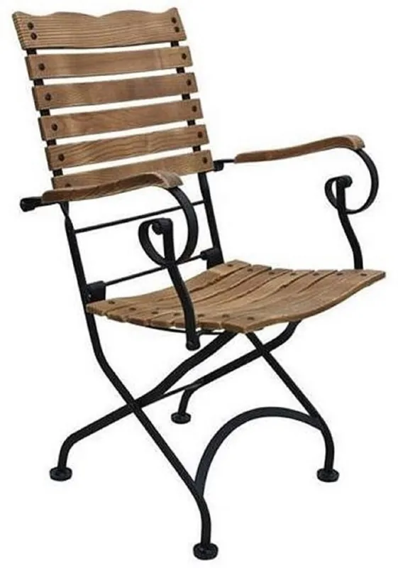 Saisonangebot Casa Padrino silla de jardín Art Nouveau con reposabrazos marrón / negro 60 x 40 x A. 92 cm - Silla de jardín plegable - Muebles de Gastronomía y de Jardín Art Nouveau