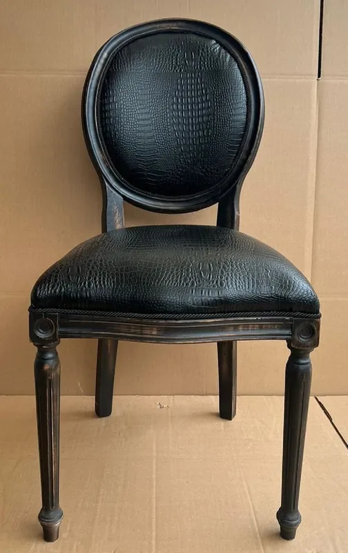 Neuheit Casa Padrino silla de comedor barroco de lujo negro - Silla de estilo antiguo hecha a mano con cuero artificial fino en óptica de cocodrilo - Magníficos muebles de comedor de estilo barroco