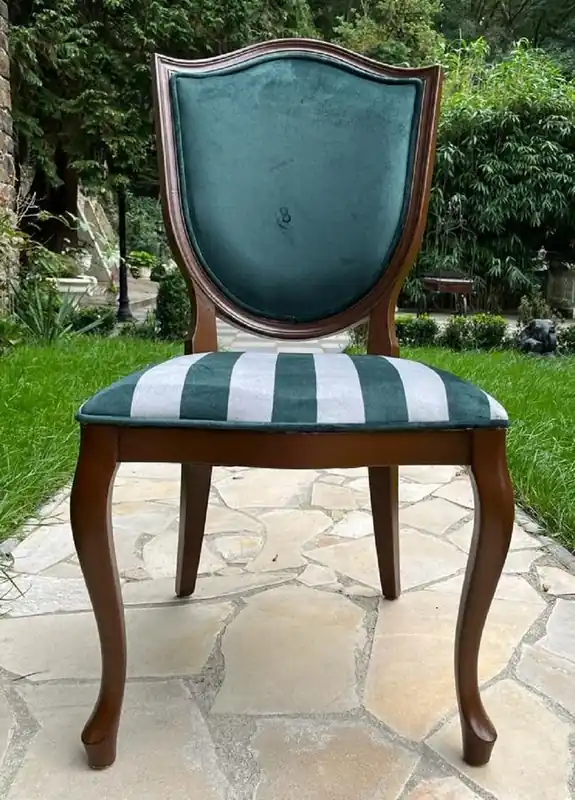 Casa Padrino silla de comedor Art Deco verde / blanco / marrón - Elegante silla de madera maciza con rayas - Muebles de Comedor Art Deco Neue Kollektion