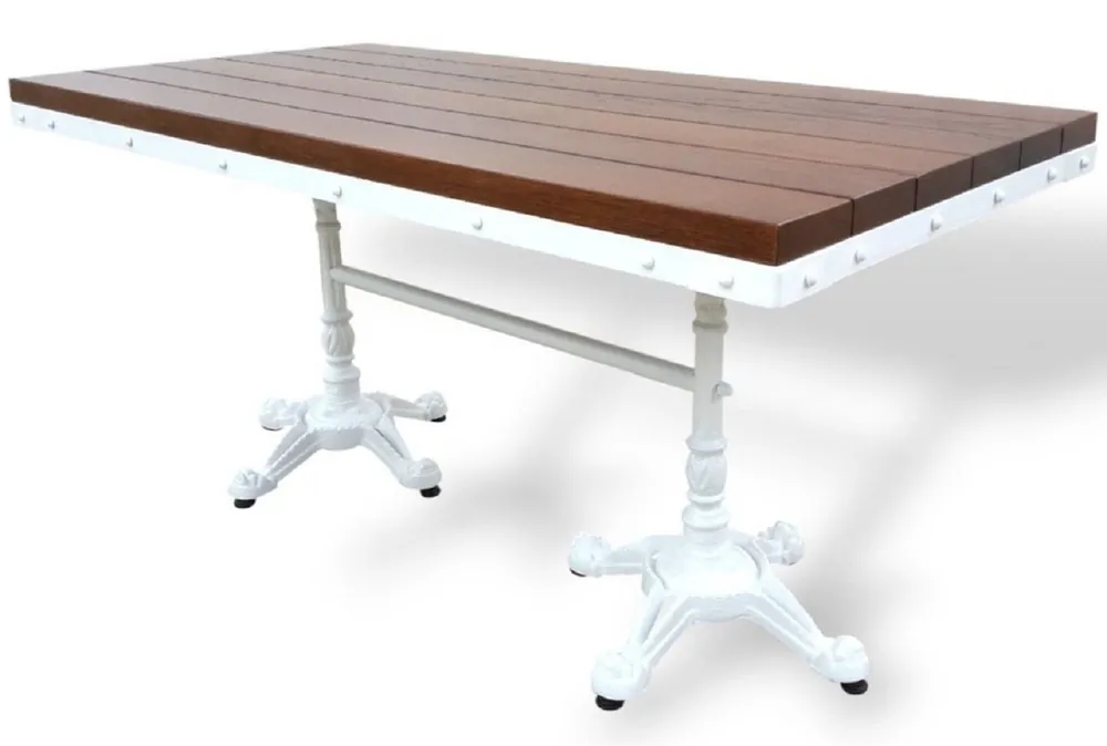 Highlight Casa Padrino Mesa de Comedor de Jardín de Estilo Industrial Marrón Oscuro / Blanco 120 x 80 x A. 76 cm - Mesa de jardín rectangular con tablero de madera maciza - Muebles de Jardín