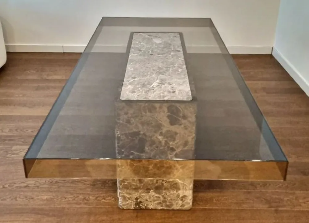 Online Kaufen Casa Padrino mesa de comedor de lujo gris 200 x 100 x A. 75 cm - Mesa de cocina de mármol con tablero de vidrio - Muebles de comedor - Muebles de mármol - Muebles de lujo