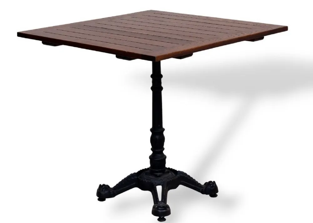 Casa Padrino Mesa de Comedor de Jardín de Estilo Industrial Marrón Oscuro / Negro 80 x 80 A. 76 cm - Cuadrada con Tablero de Láminas de Madera Maciza - Muebles de Estilo Industrial Beliebt