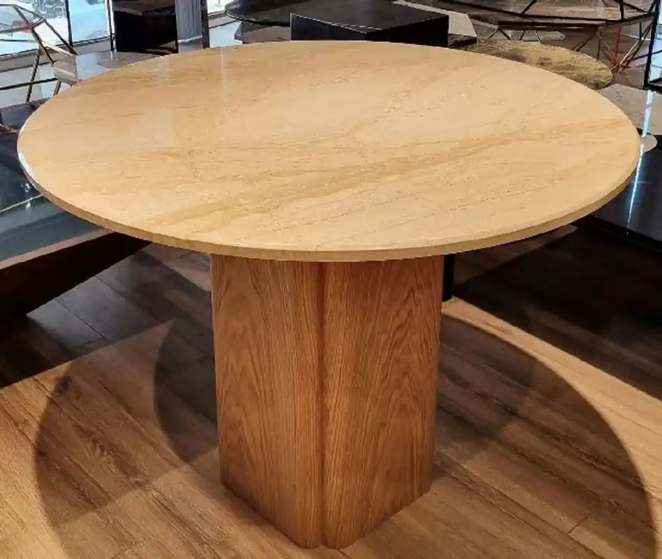 Sale Casa Padrino mesa de comedor de lujo beige / marrón Ø 100 x A. 75 cm - Mesa de comedor redonda con tablero de mármol - Muebles de comedor - Muebles de lujo