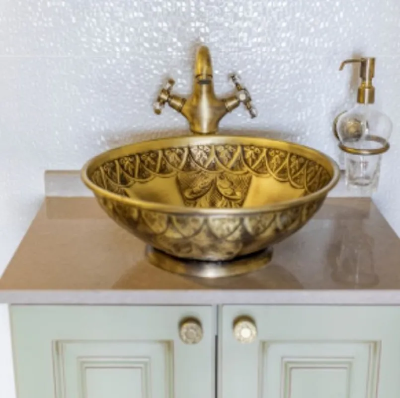 Sonderaktion Casa Padrino lavabo Art Nouveau de lujo oro amarillo antiguo Ø 41,5 x A. 15,5 cm - Lavabo redondo retro de latón - Accesorios de baño - Accesorios de baño Art Nouveau de lujo