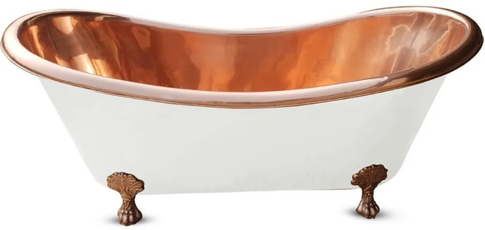 Casa Padrino bañera Art Nouveau de lujo blanco / cobre 170 x 72 x A. 71 cm - Bañera retro independiente - Muebles de baño de cobre rústicos Preisreduziert