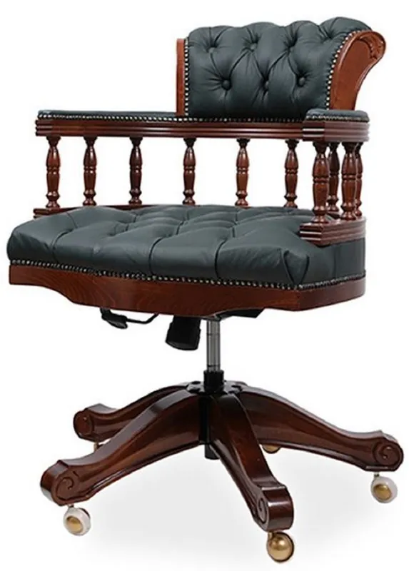 Kracherpreis Casa Padrino silla de escritorio Chesterfield barroco de lujo de cuero verde oscuro / marrón oscuro - Silla de oficina de cuero genuino ajustable en altura - Muebles de oficina - Noble y magnífico