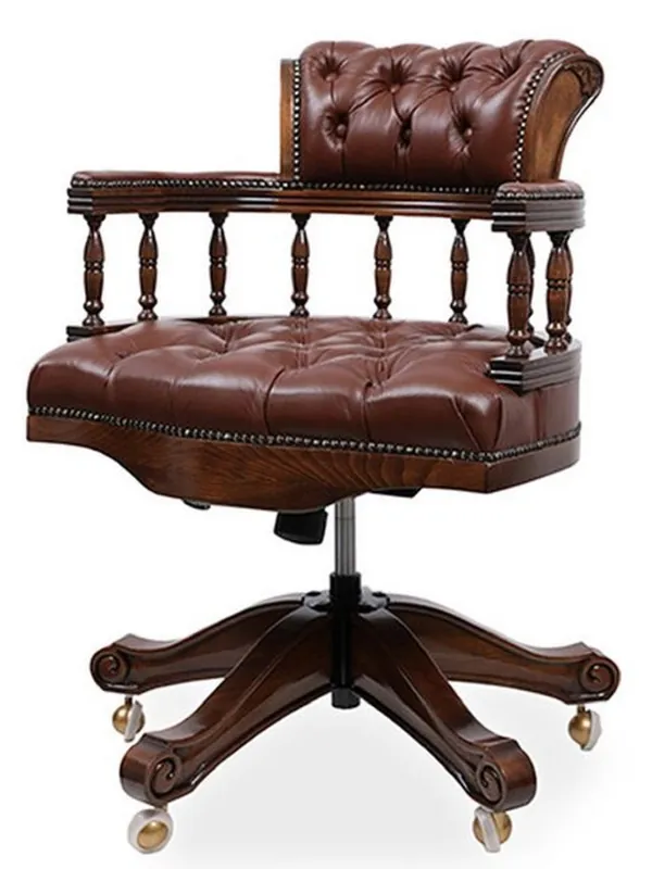 Casa Padrino silla de escritorio Chesterfield barroco de lujo de cuero marrón oscuro / marrón oscuro - Silla de oficina de cuero genuino ajustable en altura - Muebles de oficina - Noble y magnífico Top-Seller