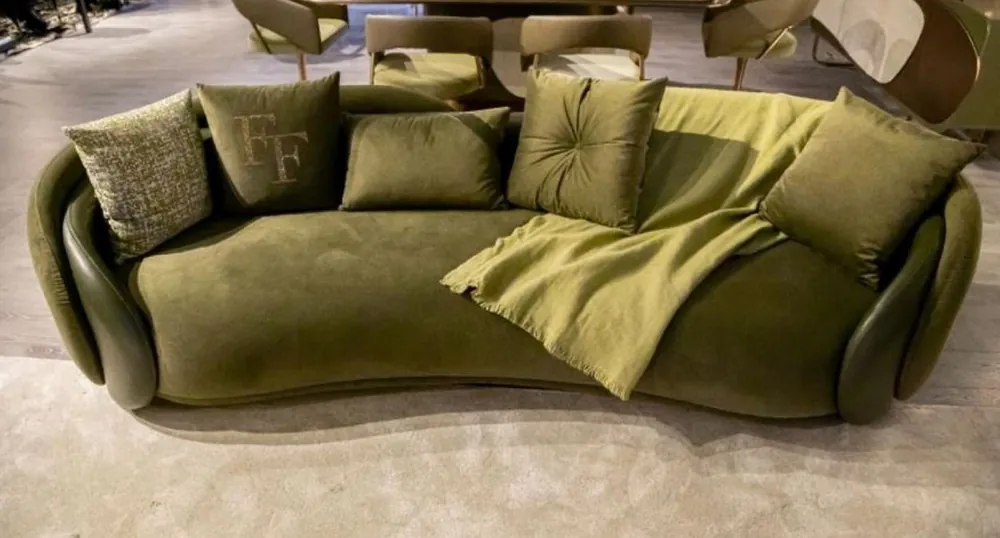 Casa Padrino sofá de lujo verde / verde oscuro 260 x 85 x A. 75 cm - Sofá de salón curvo - Sofá de hotel - Muebles de salón - Muebles de hotel - Muebles de lujo - Interiores de lujo Direktkauf